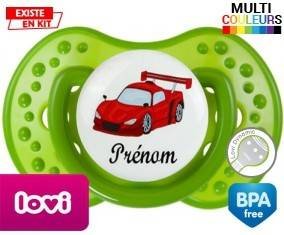 Tetine Voiture de course rouge + prénom embout LOVI Dynamic personnalisée