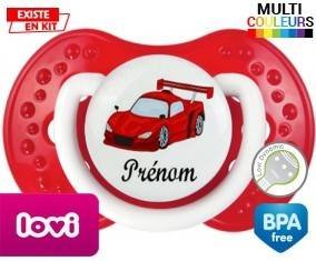 Voiture de course rouge + prénom: Sucette LOVI Dynamic-su7.fr