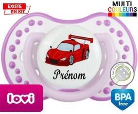 Voiture de course rouge + prénom: Sucette LOVI Dynamic-su7.fr