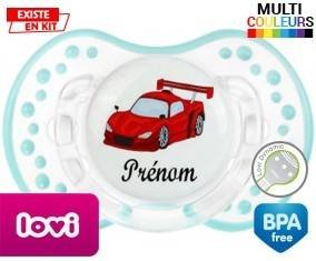 Voiture de course rouge + prénom: Sucette LOVI Dynamic-su7.fr