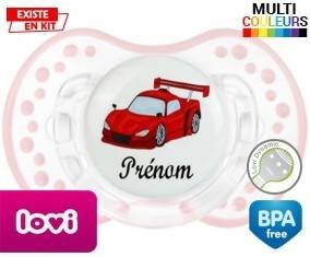 Voiture de course rouge + prénom: Sucette LOVI Dynamic-su7.fr