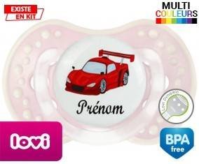 Voiture de course rouge + prénom: Sucette LOVI Dynamic-su7.fr