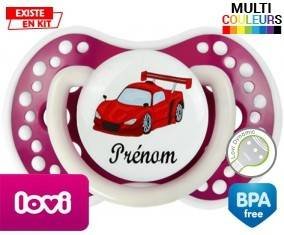 Voiture de course rouge + prénom: Sucette LOVI Dynamic-su7.fr