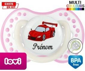 Voiture de course rouge + prénom: Sucette LOVI Dynamic-su7.fr