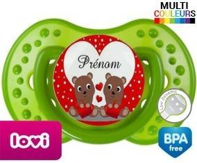Tetine Petit ours et cœur + prénom embout LOVI Dynamic personnalisée