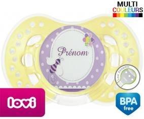 Abeille violet + prénom: Sucette LOVI Dynamic-su7.fr