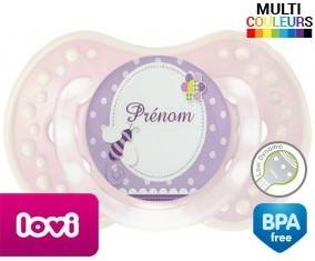 Abeille violet + prénom: Sucette LOVI Dynamic-su7.fr