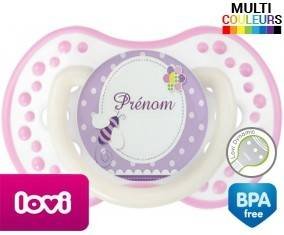 Abeille violet + prénom: Sucette LOVI Dynamic-su7.fr