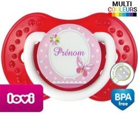 Papillon rose + prénom: Sucette LOVI Dynamic-su7.fr