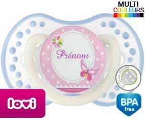Papillon rose + prénom: Sucette LOVI Dynamic-su7.fr