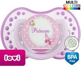 Papillon rose + prénom: Sucette LOVI Dynamic-su7.fr
