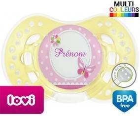 Papillon rose + prénom: Sucette LOVI Dynamic-su7.fr