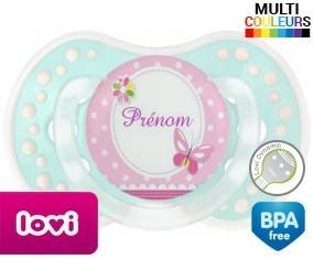 Papillon rose + prénom: Sucette LOVI Dynamic-su7.fr