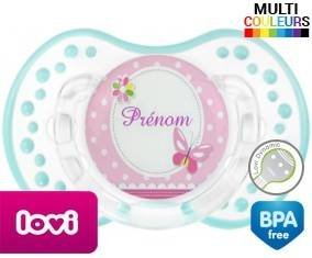 Papillon rose + prénom: Sucette LOVI Dynamic-su7.fr