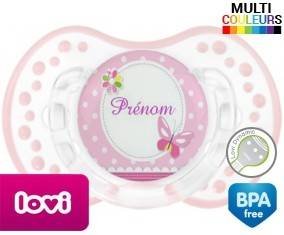 Papillon rose + prénom: Sucette LOVI Dynamic-su7.fr