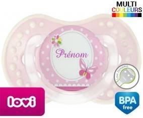 Papillon rose + prénom: Sucette LOVI Dynamic-su7.fr