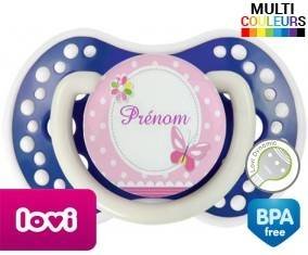 Papillon rose + prénom: Sucette LOVI Dynamic-su7.fr