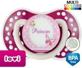 Papillon rose + prénom: Sucette LOVI Dynamic-su7.fr