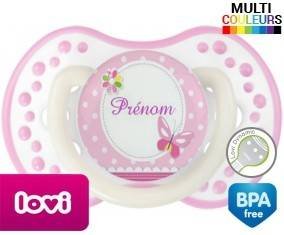 Papillon rose + prénom: Sucette LOVI Dynamic-su7.fr