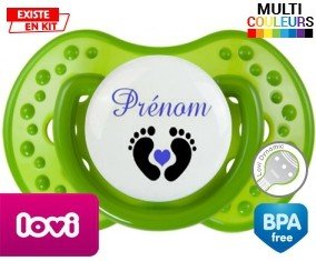 Pied cœur (garçon) + prénom : Sucette LOVI Dynamic personnalisée