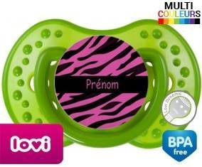 Tetine Tigre rose + prénom embout LOVI Dynamic personnalisée