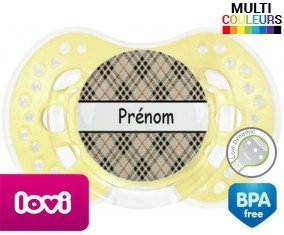 Ecossais beige + prénom: Sucette LOVI Dynamic-su7.fr