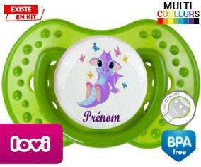 Dragon papillons + prénom : Sucette LOVI Dynamic personnalisée