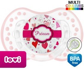 Coeurs rose fonce + prénom: Sucette LOVI Dynamic-su7.fr