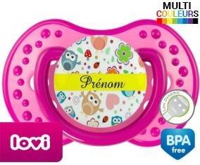 Hibou et fond rose + prénom: Sucette LOVI Dynamic-su7.fr