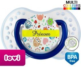 Hibou et fond rose + prénom: Sucette LOVI Dynamic-su7.fr