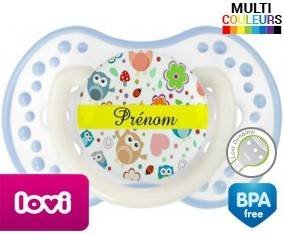 Hibou et fond rose + prénom: Sucette LOVI Dynamic-su7.fr