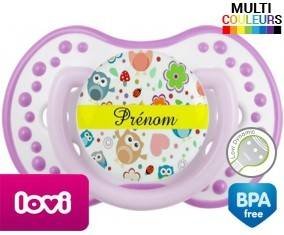 Hibou et fond rose + prénom: Sucette LOVI Dynamic-su7.fr