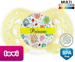 Hibou et fond rose + prénom: Sucette LOVI Dynamic-su7.fr