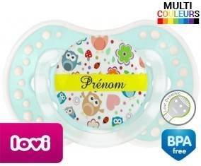 Hibou et fond rose + prénom: Sucette LOVI Dynamic-su7.fr