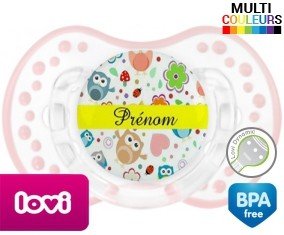 Hibou et fond rose + prénom: Sucette LOVI Dynamic-su7.fr