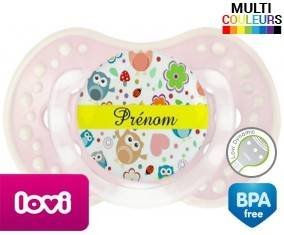 Hibou et fond rose + prénom: Sucette LOVI Dynamic-su7.fr