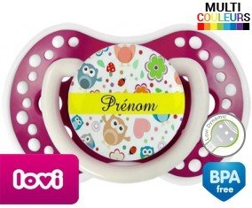 Hibou et fond rose + prénom: Sucette LOVI Dynamic-su7.fr