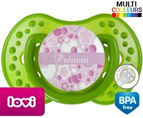 Tetine Fleurs style1 + prénom embout LOVI Dynamic personnalisée