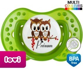 Hiboux cœur + prénom : Sucette LOVI Dynamic personnalisée