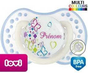 Papillons et fleurs + prénom: Sucette LOVI Dynamic-su7.fr