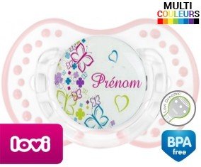 Papillons et fleurs + prénom: Sucette LOVI Dynamic-su7.fr