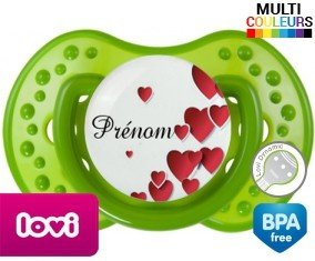 Pleins de cœurs + prénom : Sucette LOVI Dynamic personnalisée