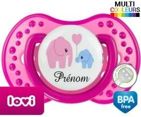 Elphants bleu et rose + prénom: Sucette LOVI Dynamic-su7.fr