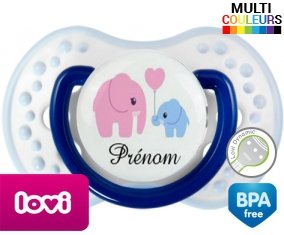 Elphants bleu et rose + prénom: Sucette LOVI Dynamic-su7.fr