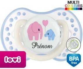 Elphants bleu et rose + prénom: Sucette LOVI Dynamic-su7.fr
