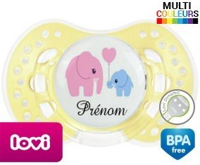 Elphants bleu et rose + prénom: Sucette LOVI Dynamic-su7.fr