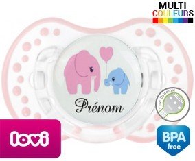 Elphants bleu et rose + prénom: Sucette LOVI Dynamic-su7.fr