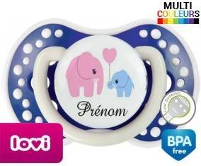 Elphants bleu et rose + prénom: Sucette LOVI Dynamic-su7.fr