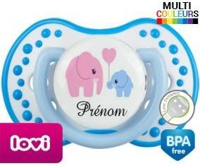 Elphants bleu et rose + prénom: Sucette LOVI Dynamic-su7.fr
