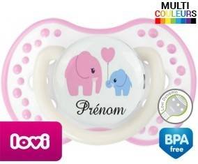 Elphants bleu et rose + prénom: Sucette LOVI Dynamic-su7.fr